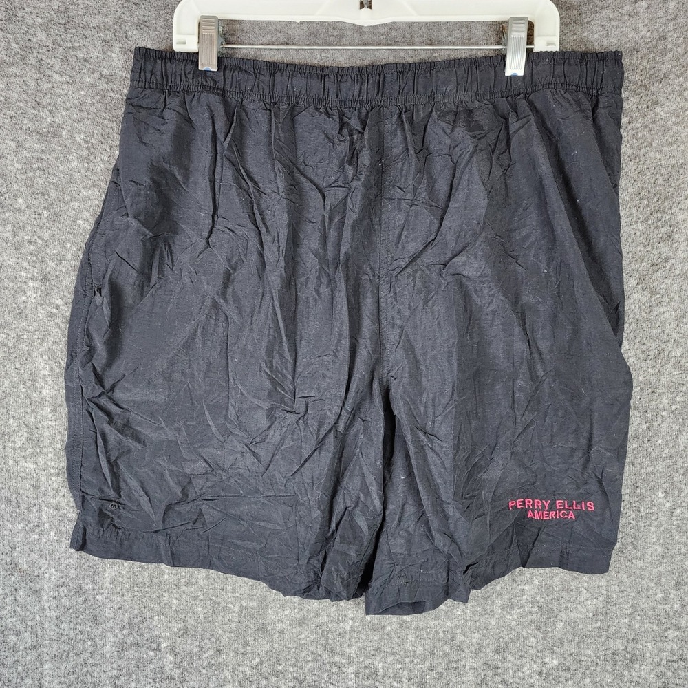 Perry Ellis Swim Trunks Mens 1X Active Black Embroidered Logo EUC